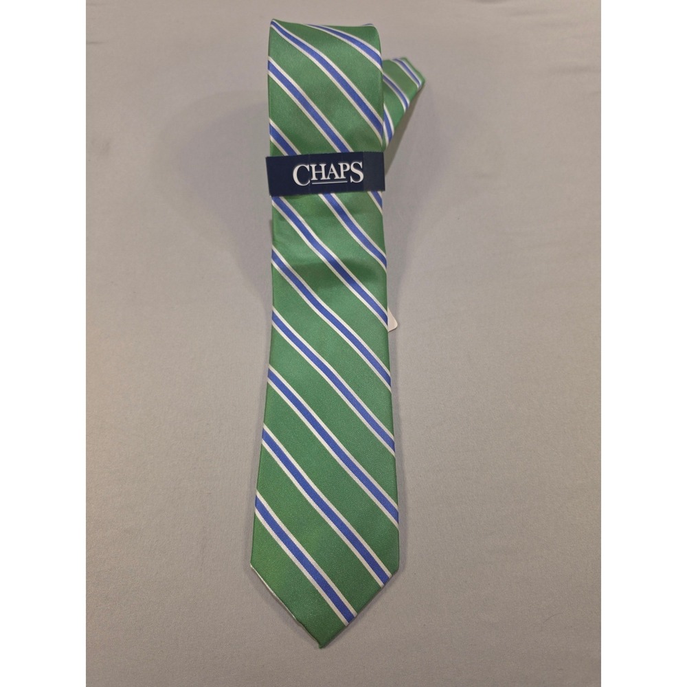 Chaps Men's Silk Tie Green Spring Poppy Stripes Classic